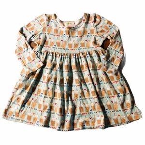 ICED LATTE DRESS BY SEW CHILL -  LIGHT BLUE WITH LATTE DRINK PATTERN DRESS SZ 6